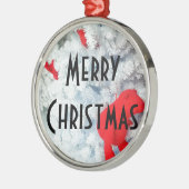 クリスマスツリーに赤いテディベア メタルオーナメント (左)