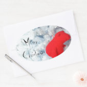 クリスマスツリーに赤いテディベア 楕円形シール (封筒)