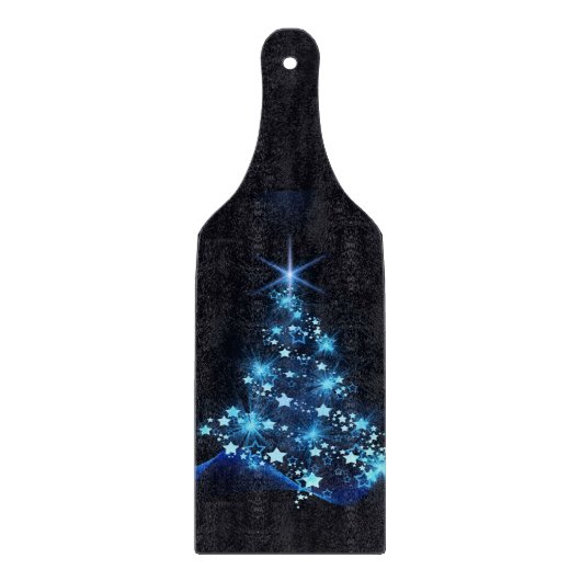 クリスマスツリーに輝く星の青い輝き カッティングボード (正面)