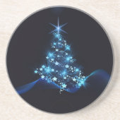 クリスマスツリーに輝く星の青い輝き コースター (正面)