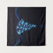 クリスマスツリーに輝く星の青い輝き タペストリー (正面(横))