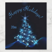 クリスマスツリーに輝く星の青い輝き ワインラベル (シングルラベル)