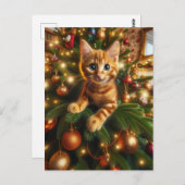 クリスマスツリーに飾り立てたジンジャーキットン ポストカード (正面/裏面)