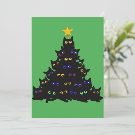 クリスマスツリーに黒い猫が絡み合うT-Sh 招待状 (スタンド正面)