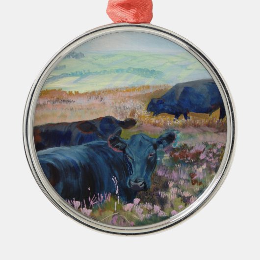 クリスマスツリーのあっている黒い牛オーナメント メタルオーナメント (正面)