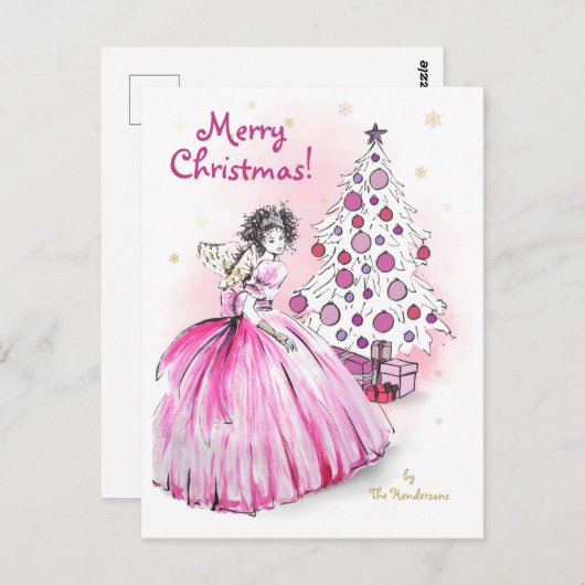 クリスマスツリーのあるクリスマスエンジェル ポストカード (正面/裏面)
