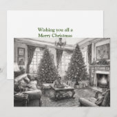 クリスマスツリーのあるビンテージスタイルのリビングルーム シーズンカード (正面/裏面)