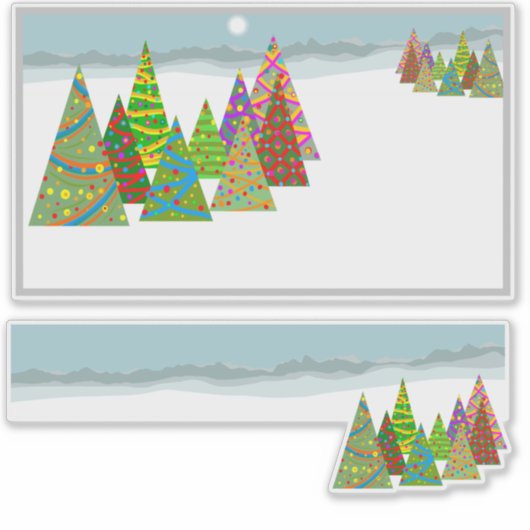 クリスマスツリーのある冬の風景 シール (正面)