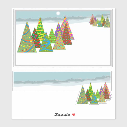 クリスマスツリーのある冬の風景 シール (シート)