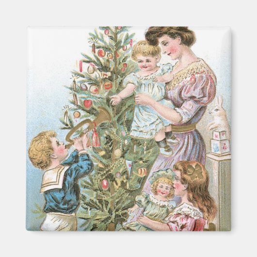 クリスマスツリーのある家族 マグネット (正面)