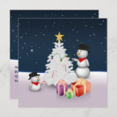 クリスマスツリーのいるかわいい雪だるま 招待状 (正面/裏面)