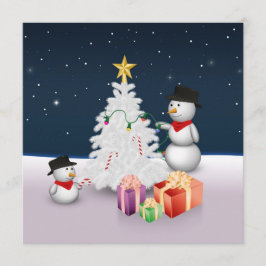 クリスマスツリーのいるかわいい雪だるま 招待状