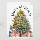 クリスマスツリーのいる陽気なクリスマスのニワトリ シーズンカード (正面/裏面)