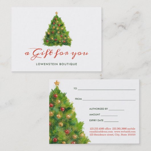 クリスマスツリーのお祝いの休日|のギフト券 割引カード (正面/裏面)