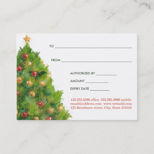 クリスマスツリーのお祝いの休日|のギフト券 割引カード (裏面)