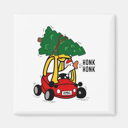 クリスマスツリーのお馬鹿なガチョウ運転おもちゃ マグネット (正面)