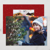 クリスマスツリーのかわいいタイポグラフィ 赤色 2枚の写真 シーズンカード (正面/裏面)