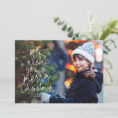 クリスマスツリーのかわいいタイポグラフィ 赤色 2枚の写真 シーズンカード (スタンド正面)