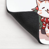 クリスマスツリーのそばでサンタの帽子をかぶったかわいい猫 マウスパッド (コーナー)