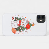 クリスマスツリーのそばでサンタの帽子をかぶったかわいい猫 Case-Mate iPhoneケース (裏面(横))