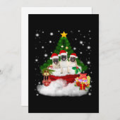 クリスマスツリーのそばで友達と一緒に陽気なパグちゃん 招待状 (正面/裏面)