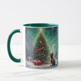 クリスマスツリーのそばのノースポールのパグ マグカップ