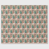 クリスマスツリーのそばの白い漫画の猫 ラッピングペーパー (フラット)