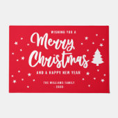 クリスマスツリーのない家族の名前 メリークリスマス ドアマット (正面)