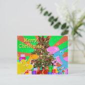 クリスマスツリーのはがきで可愛い恐竜 シーズンポストカード (スタンド正面)