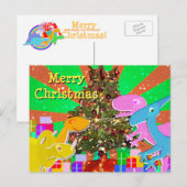 クリスマスツリーのはがきで可愛い恐竜 シーズンポストカード (正面/裏面)