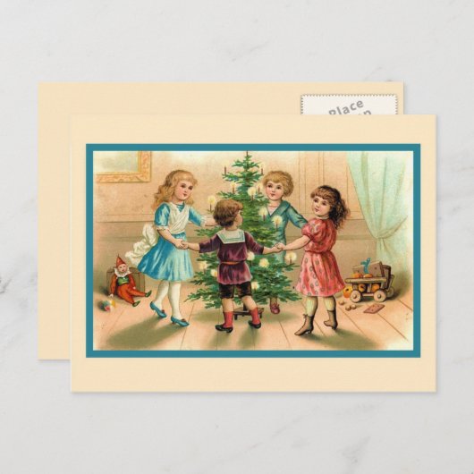 クリスマスツリーのまわりで踊ること シーズンポストカード (正面/裏面)