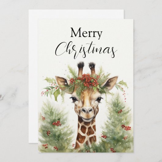 クリスマスツリーのまわりにをギラフで飾ること シーズンカード (正面/裏面)