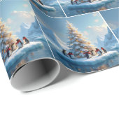 クリスマスツリーのまわりにを集めるペンギン ラッピングペーパー (ロールコーナー)