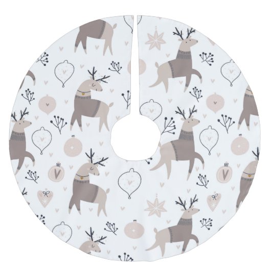 クリスマスツリーのアクセサリーハイジートナカイのホリー ブラッシュドポリエステルツリースカート (正面)