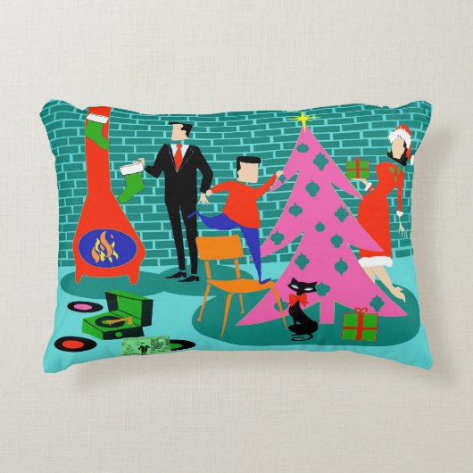 クリスマスツリーのアクセントの枕を整えるレトロ アクセントクッション (正面)