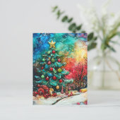 クリスマスツリーのアルコールインク ポストカード (スタンド正面)