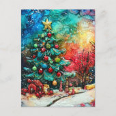 クリスマスツリーのアルコールインク ポストカード (正面)