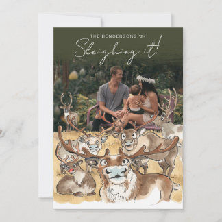 クリスマスツリーのイルカのホリデー ポストカード フォレストグリーン