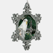 クリスマスツリーのインコ スノーフレークピューターオーナメント (左)