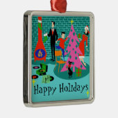 クリスマスツリーのオーナメントを整えているレトロ家族 メタルオーナメント (右)