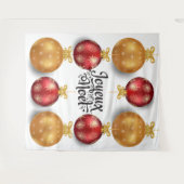 クリスマスツリーのオーナメントボール フランス語の赤と金のジュエリー風のホリデーシーズン タペストリー (正面(横))