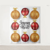 クリスマスツリーのオーナメントボール フランス語の赤と金のジュエリー風のホリデーシーズン タペストリー (正面)