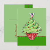 クリスマスツリーのカップケーキ 緑 はがき シーズンポストカード (正面/裏面)