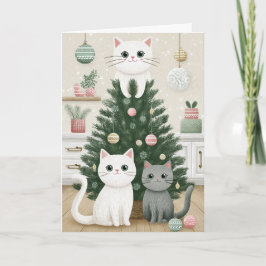 クリスマスツリーのカードに子猫 シーズンカード