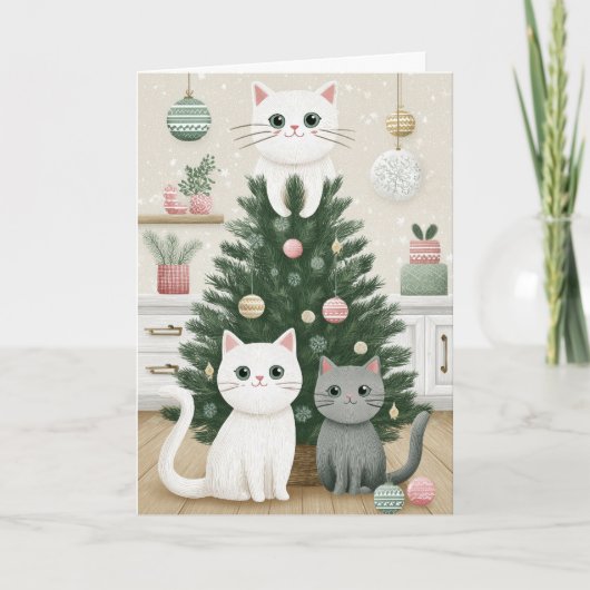 クリスマスツリーのカードに子猫 シーズンカード (正面)