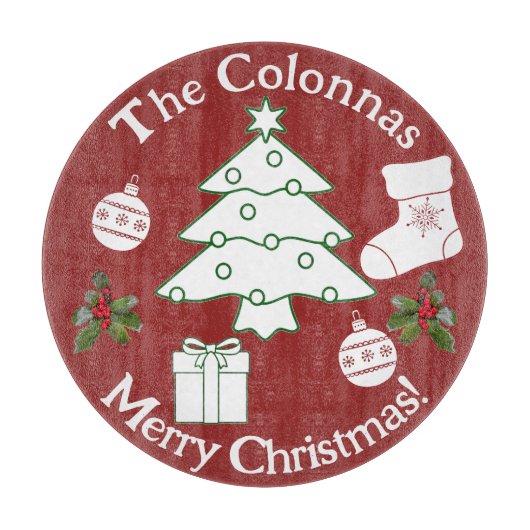 クリスマスツリーのガラス切り板 カッティングボード (正面)