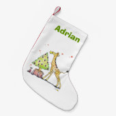 クリスマスツリーのキリン-名前を加えて下さい スモールクリスマスストッキング (正面 (吊り時))