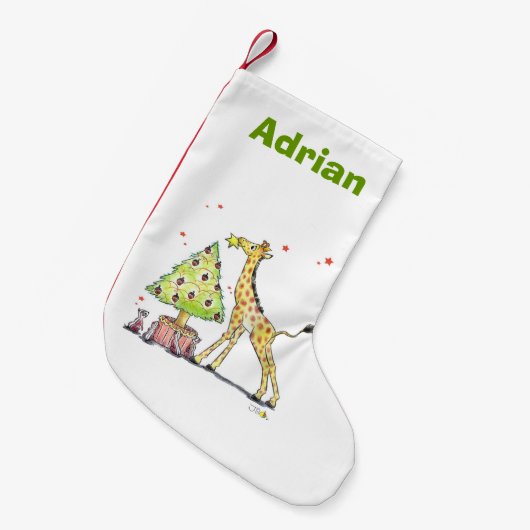 クリスマスツリーのキリン-名前を加えて下さい スモールクリスマスストッキング (正面 (吊り時))