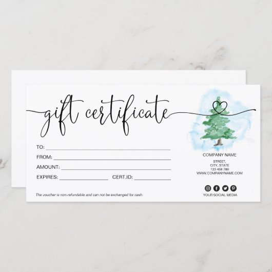 クリスマスツリーのギフトカード証明書の追加ロゴ (正面/裏面)
