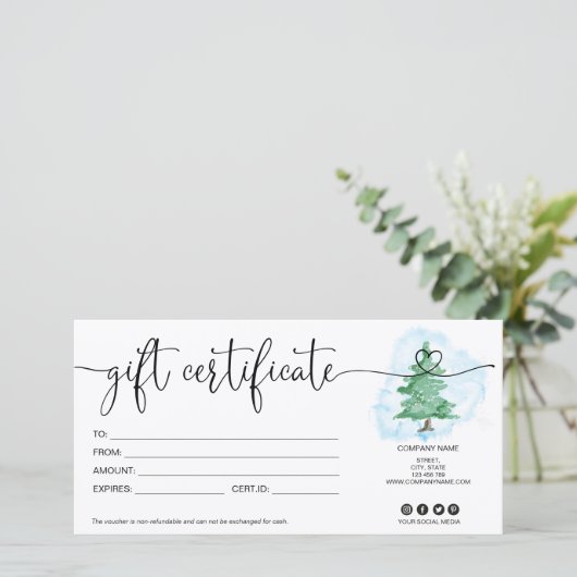 クリスマスツリーのギフトカード証明書の追加ロゴ (スタンド正面)